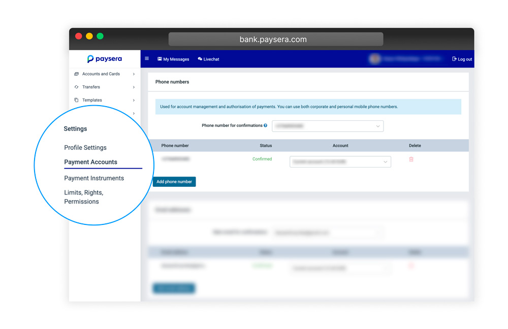 Change phone number via Paysera’s online banking