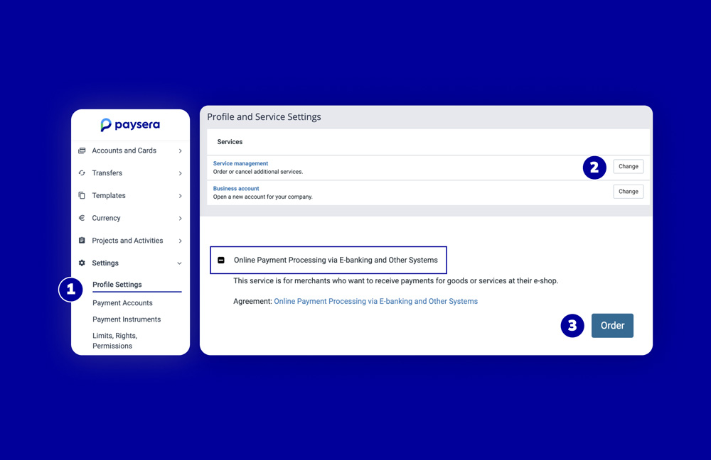 How to order the online payment collection service on Paysera?