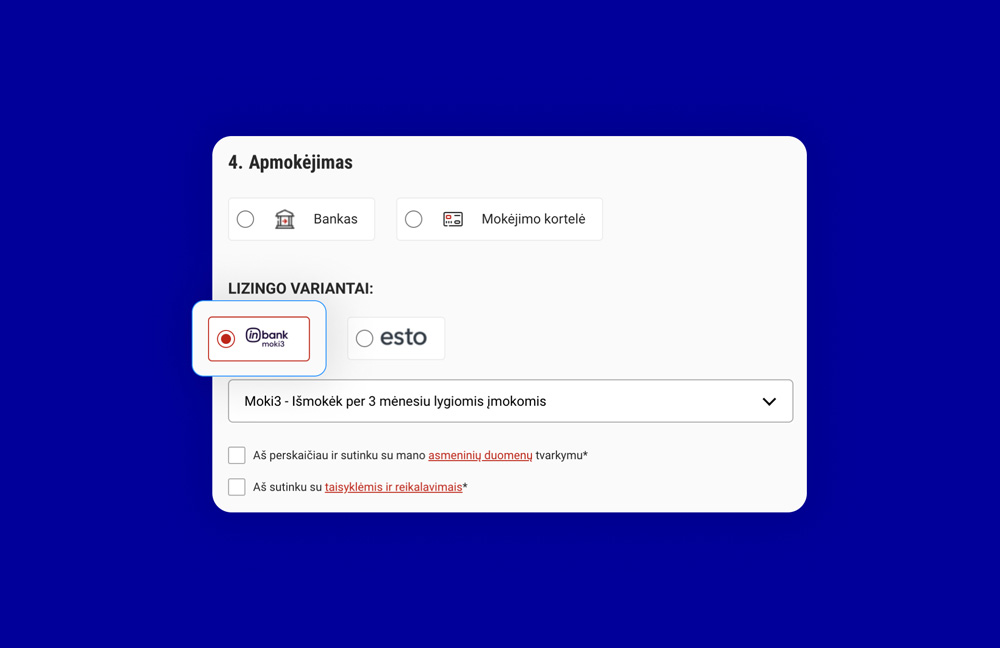 Moki 3 as a BNPL option on Paysera Checkout.